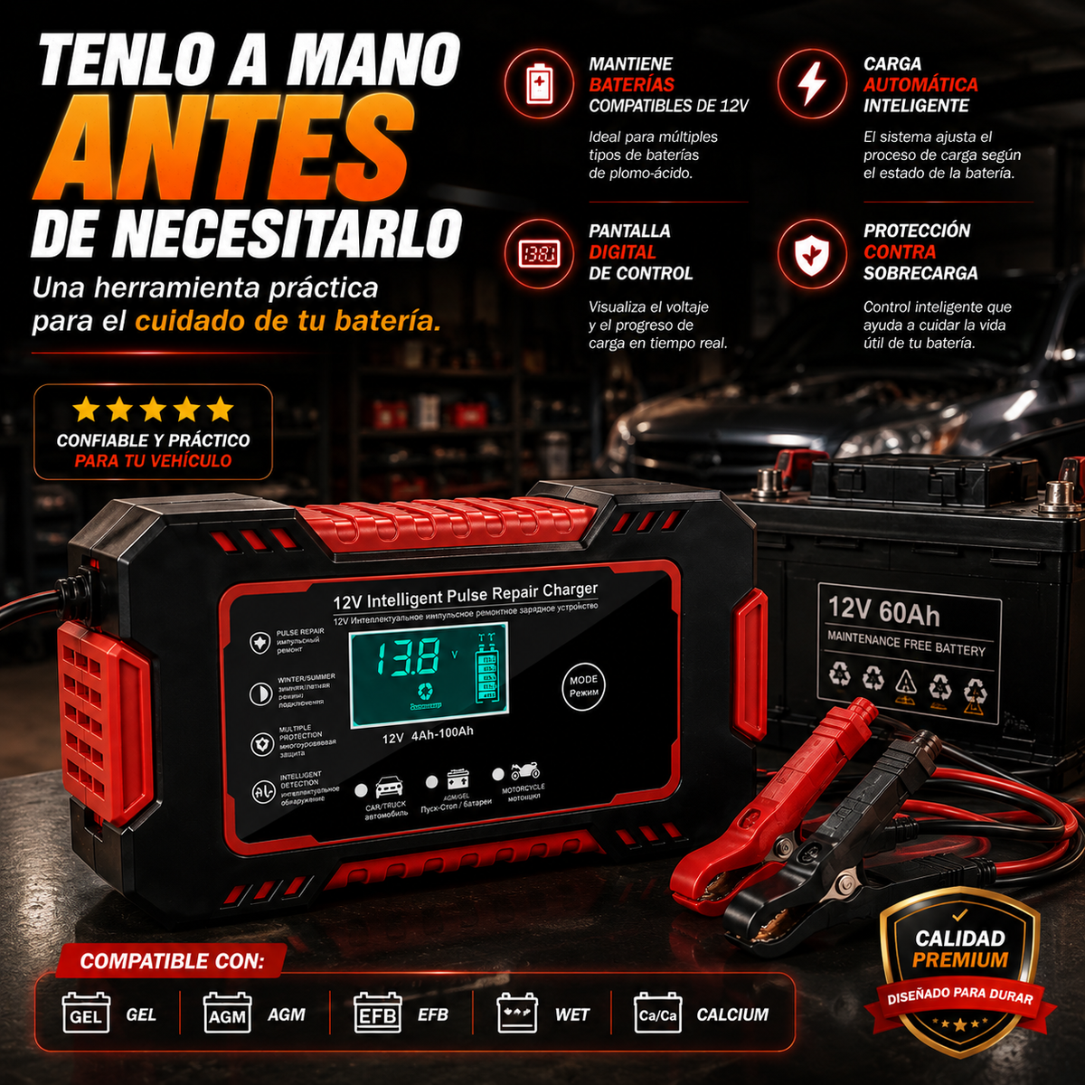 VoltGuard™ - Cargador Inteligente 12V para Baterías
