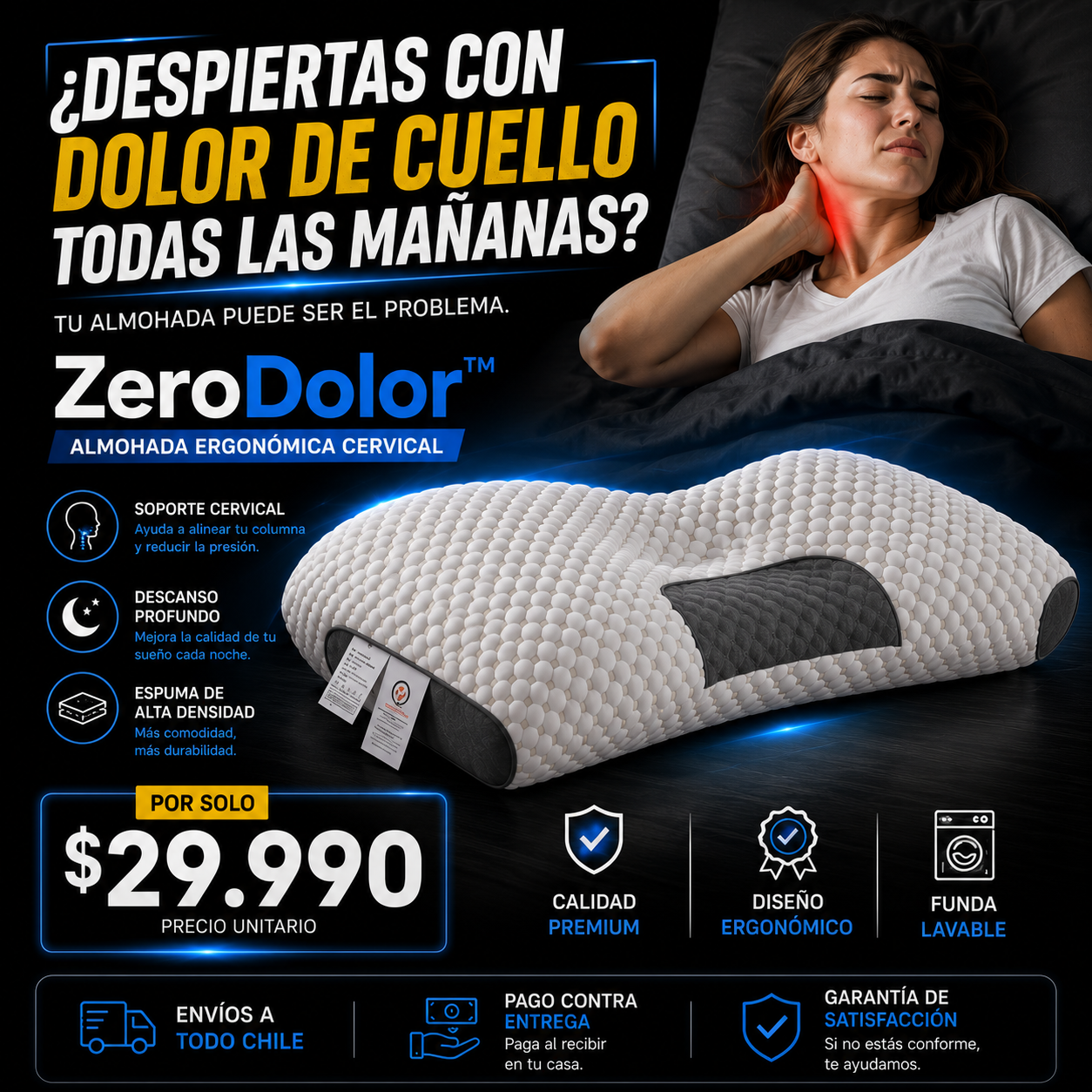 ZeroDolor™ Pro - Almohada Cervical Ergonómica Premium