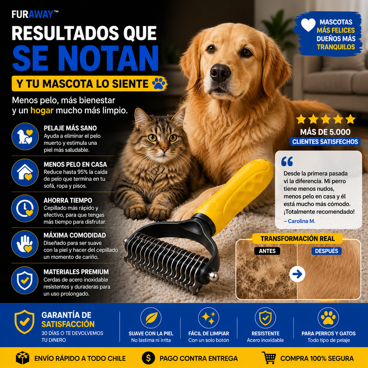 FurAway™ | Cepillo Deslanador Premium para Perros y Gatos