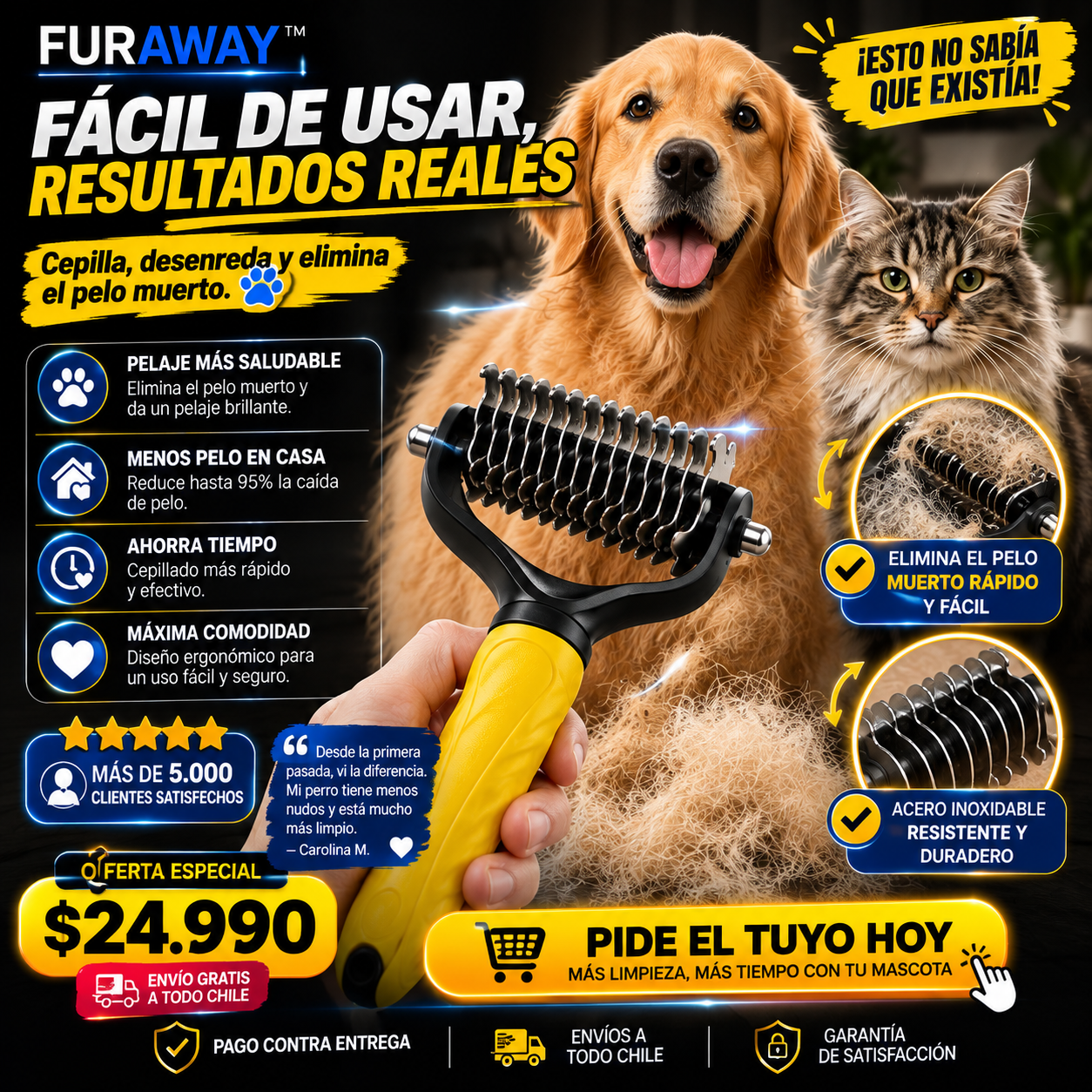 FurAway™ | Cepillo Deslanador Premium para Perros y Gatos
