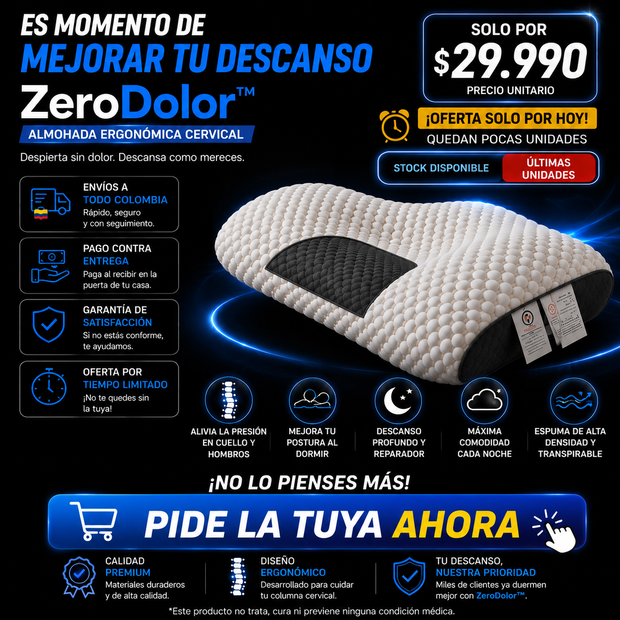 ZeroDolor™ Pro - Almohada Cervical Ergonómica Premium